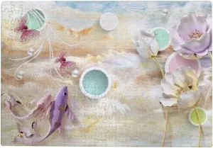 Kuizee Puzzle 1000 Piece Jigsaw Puzzle ﻿Marble Colored Fish Flowers Foggy Kids Adult Educational Intellectual Decompressing Fun Game 29.5X19.7Inch
