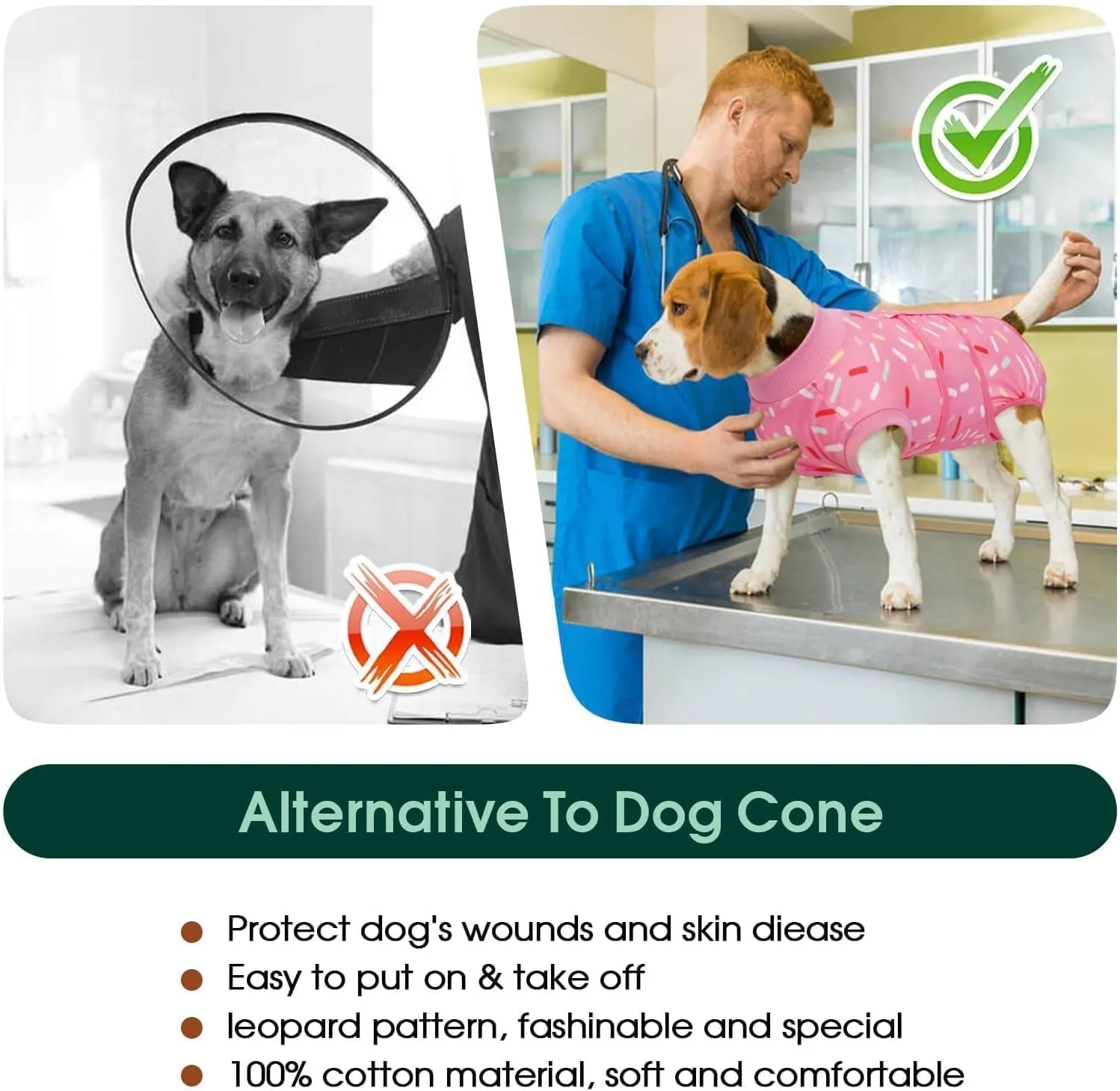 Kuoser Dog Surgery Recovery Suit, Recovery Suit for Female Male Dogs, Dog Onesie After Surgery Spay Neuter, Anti-Licking Pet Surgical Recovery Snugly Suit, Bodysuit for Abdominal Wounds Skin Disease