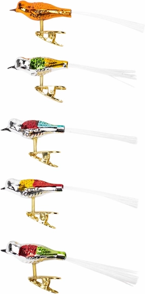 Kurt Adler Early Years Glass Clip-On Bird, 4.5-Inch, Set of 5 Ornaments, 5 Count