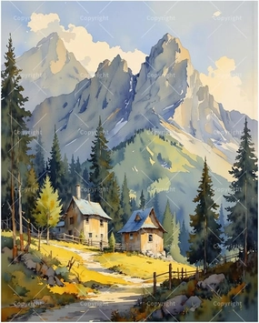 Landscape Paint by Numbers Kit for Adults - DIY Alpine Cabin and Mountain Painting on Canvas 16x20 Inches, Acrylic Paint Set, Suitable for Beginners, Scenic Wall Art for Home Decoration or Gifts