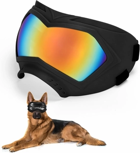 Large Dog Sunglasses Dog Goggles Pet Glasses Pet Eyewear with Adjustable Strap, Glasses for Medium Large Dog Swimming Skating Glasses Windproof Dustproof UV Proof (Black-Colorful)