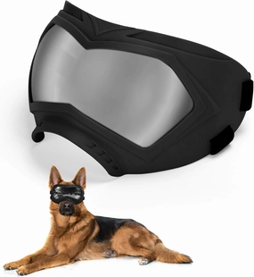 Large Dog Sunglasses Dog Goggles Pet Glasses Pet Eyewear with Adjustable Strap, Glasses for Medium Large Dog Swimming Skating Glasses Windproof Dustproof UV Proof (Black-Silver)