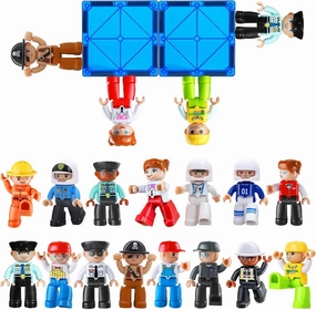 Large Magnetic People Figures for Kids-15pcs,3”Community Helpers Toys People Set Perfect for Magnetic Tiles Building Blocks for Toddlers Boys Girls Ages 3 4 5 6 7 ,Creative Magnet Toys Expansion Pack