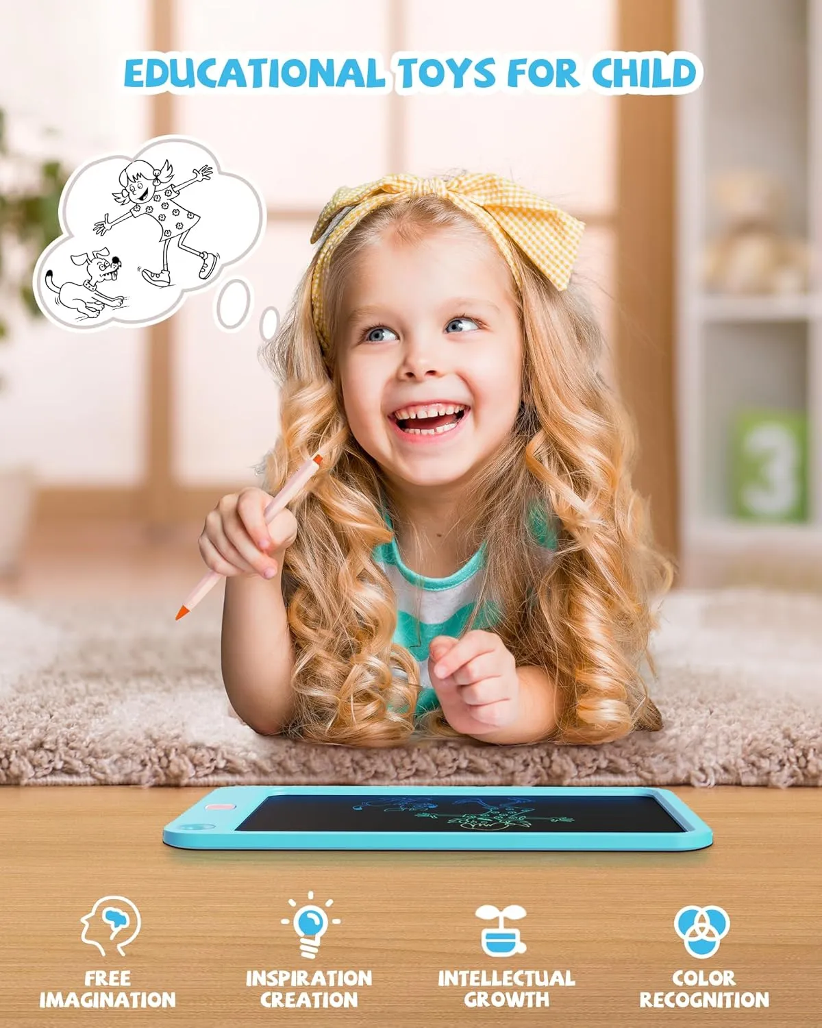 LCD Writing Tablet 10 Inch, Toys for 3 4 5 6 7 8 9 10 Year Old Boys Girls, Colorful Doodle Board Drawing Tablet, Gift for Boys Toddlers Age 3-12 Years, Memo Board, Drawing Pads with Lanyard(Lake Blue)