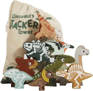 Le Toy Van Wooden Jurassic Stacking Dinosaurs & Bag | Girls & Boys 10 Piece Stacking Play Set – Suitable for Ages 18  Mths