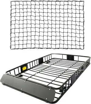 Leader Accessories Roof Rack Cargo Basket Set, Roof Cargo Basket 64'' with Cargo Net 3' x 4' Stretches to 6'x 8' Bungee Net