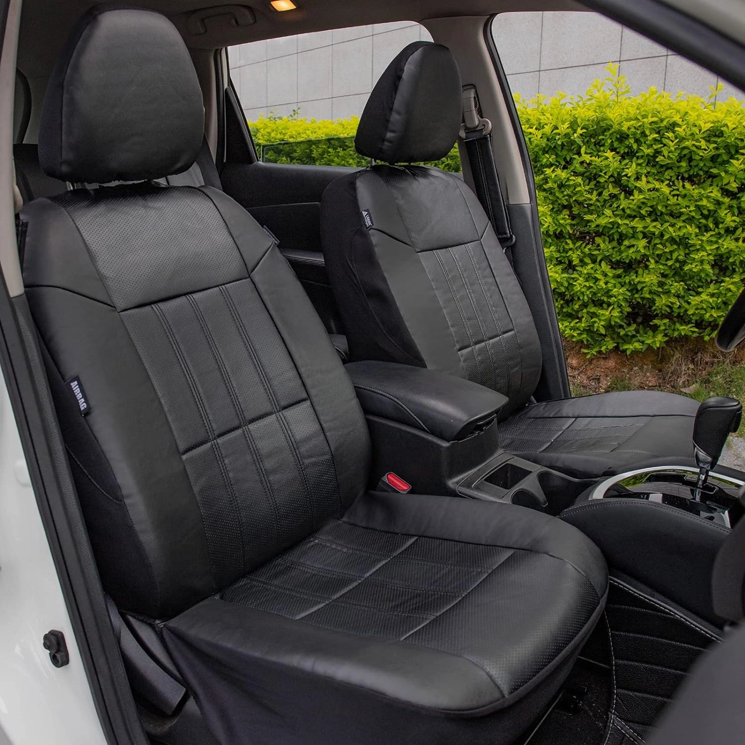 Leader Accessories Auto 2 Leather Car Seat Covers Black Universal Fit Cars SUV Trucks Front Seats with Airbag
