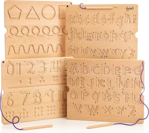 Learn to Write - Number & Letter Tracing Boards with Direction Arrows - Wooden Alphabet Learning Montessori Toys 4  Year Old Toddler Writing Tools Beginner Preschool Classroom Must Haves