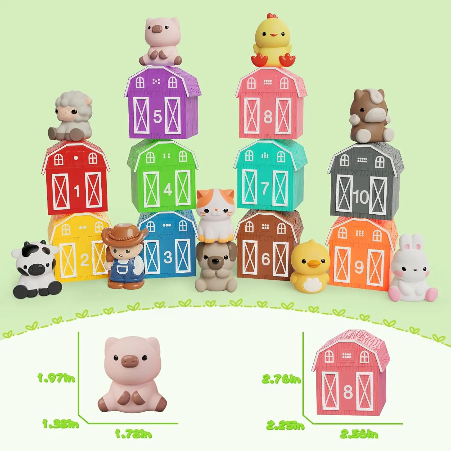 Learning Toy for Toddlers 1 2 3  Years Old, 20 PCS Farm Animal Barn Toy & Finger Puppets, Montessori Educational Toy for Kids,10 Animals & 10 Barns for Babies Boys Girls Easter Christmas Birthday Gift