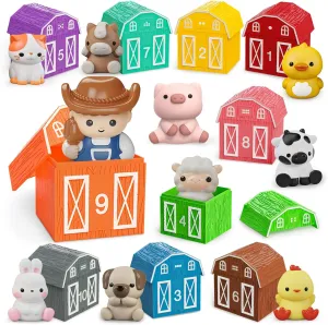 Learning Toy for Toddlers 1 2 3  Years Old, 20 PCS Farm Animal Barn Toy & Finger Puppets, Montessori Educational Toy for Kids,10 Animals & 10 Barns for Babies Boys Girls Easter Christmas Birthday Gift