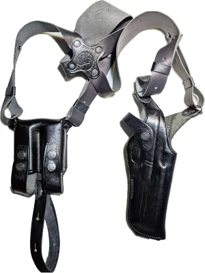 Leather Vertical Shoulder Holster System with Double Magazine Carrier - Fits Standard 1911 5" BBL (Colt, Kimber, para, Springfield) - Right Hand Draw