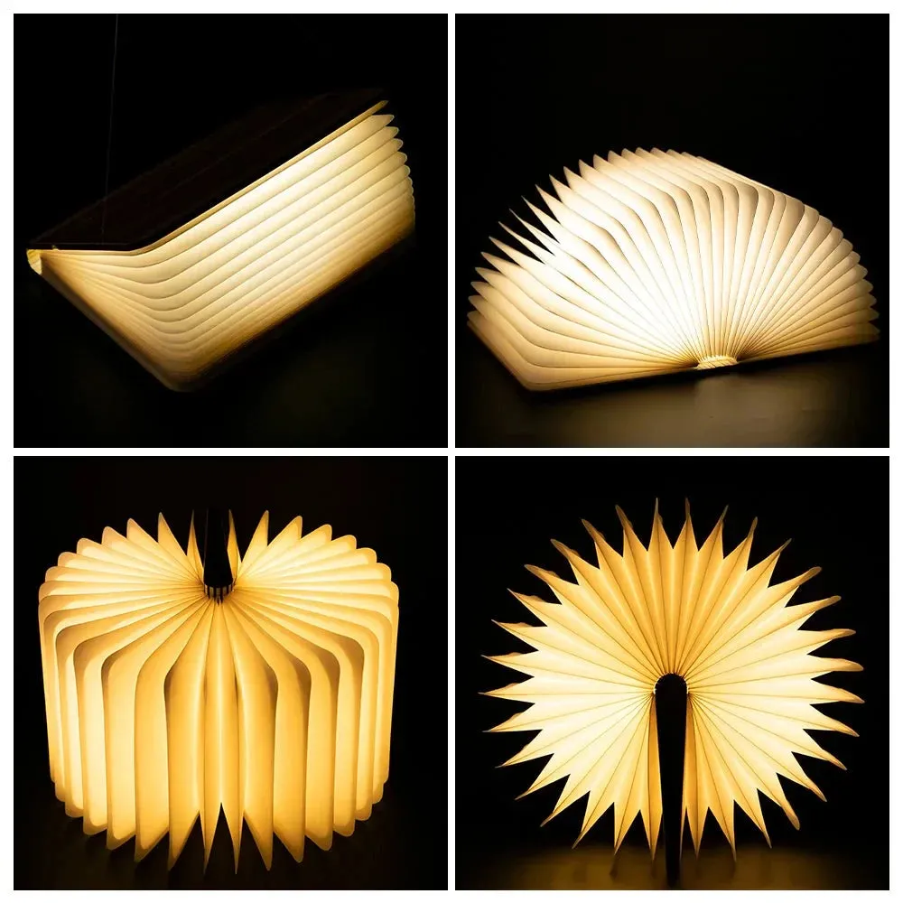 LED Book Lamp - Accordion Fold, USB Rechargeable, Magnetic Wood