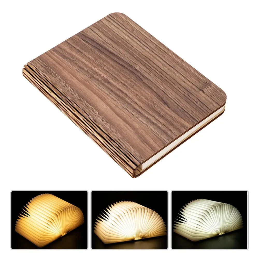 LED Book Lamp - Accordion Fold, USB Rechargeable, Magnetic Wood