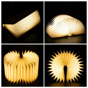 LED Book Lamp - Accordion Fold, USB Rechargeable, Magnetic Wood