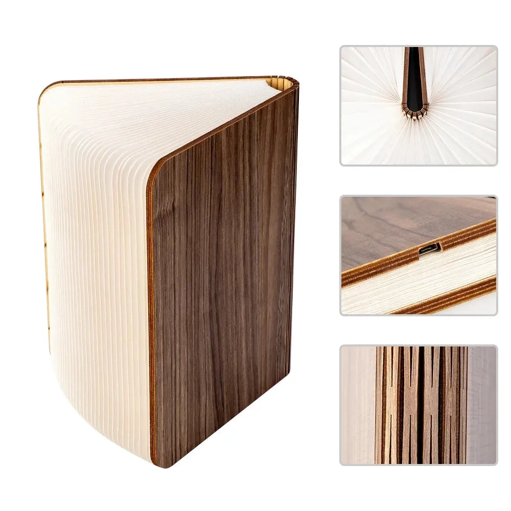 LED Book Lamp - Accordion Fold, USB Rechargeable, Magnetic Wood