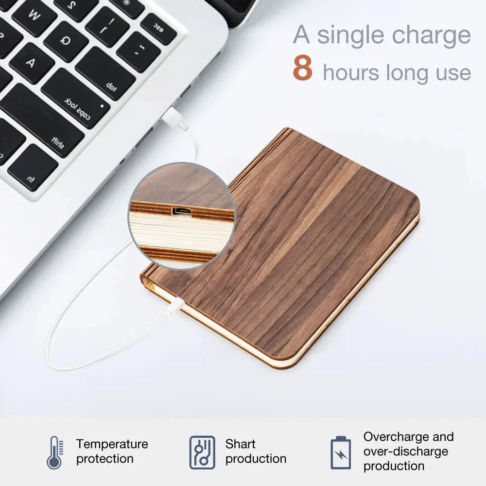 LED Book Lamp - Accordion Fold, USB Rechargeable, Magnetic Wood