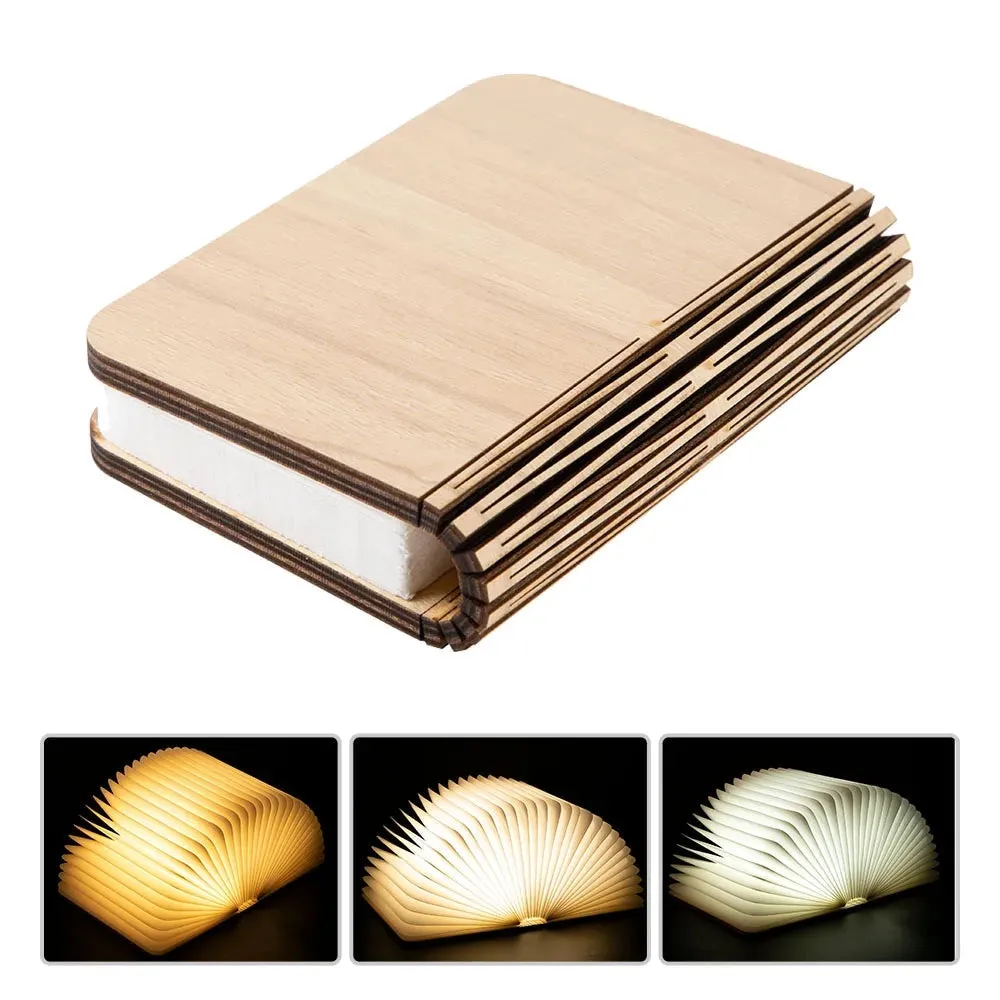 LED Book Lamp - Accordion Fold, USB Rechargeable, Magnetic Wood
