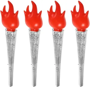 LED Plastic Toys, 4pcs Light up Torch Toy Glowing Torch Prop Glow Sticks Flame Handheld Flashlight Lighting Sticks for -mpics Sports Competition Silver