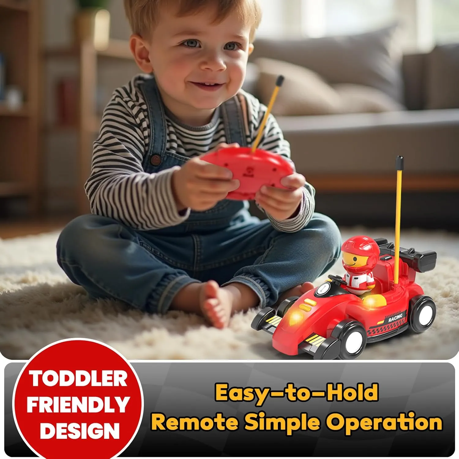 Lehoo Castle Remote Control Car for Toddlers, Race RC Cars with Realistic Sound Effects & Lights, Toddler Boy Toys, 3 4 5 Year Old Boy Birthday Gift