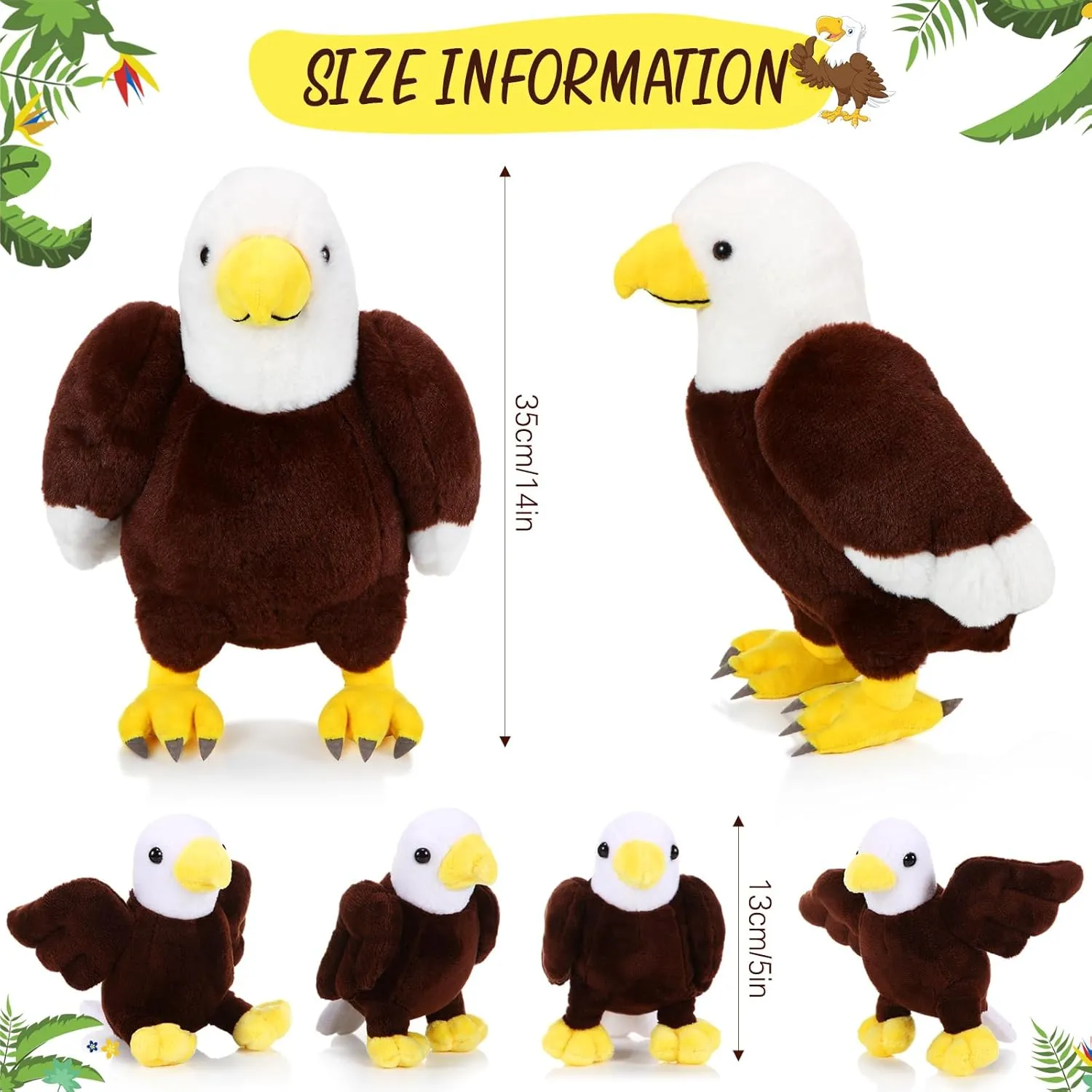 Lenwen 5 Pcs Bald Eagle Stuffed Animal Bulk 1 Mommy Eagle Plush with 4 Cute Babies Bald Eagles Plush Wild Bald Eagles Stuffed Animal Toy for Boys Girls Birders Zoo Gifts(Eagle)
