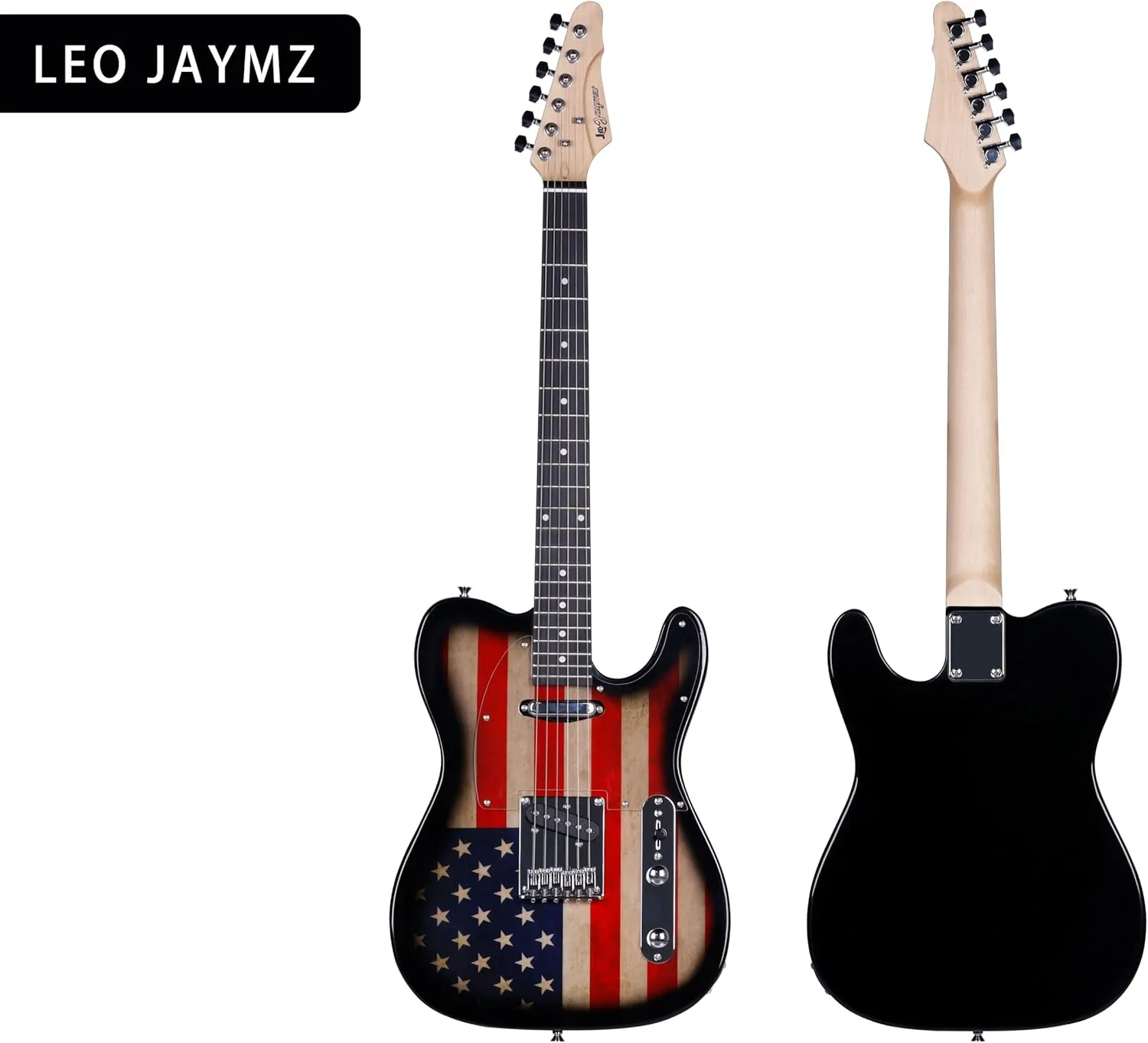 Leo Jaymz TL Style Electric Guitar with US Flag Design - High Gloss Mahogany Body and Hard Maple Neck - High Transparent Acrylic Pickguard (US Flag, Deluxe)