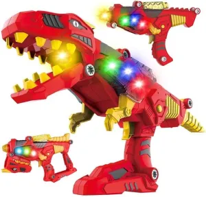 Liberty Imports Dinosaur Toy Gun - 3-in-1 Transforming T-Rex Blaster with Cool Sound Effects & LED Light Up - Build and Take Apart Toy for Boys & Girls