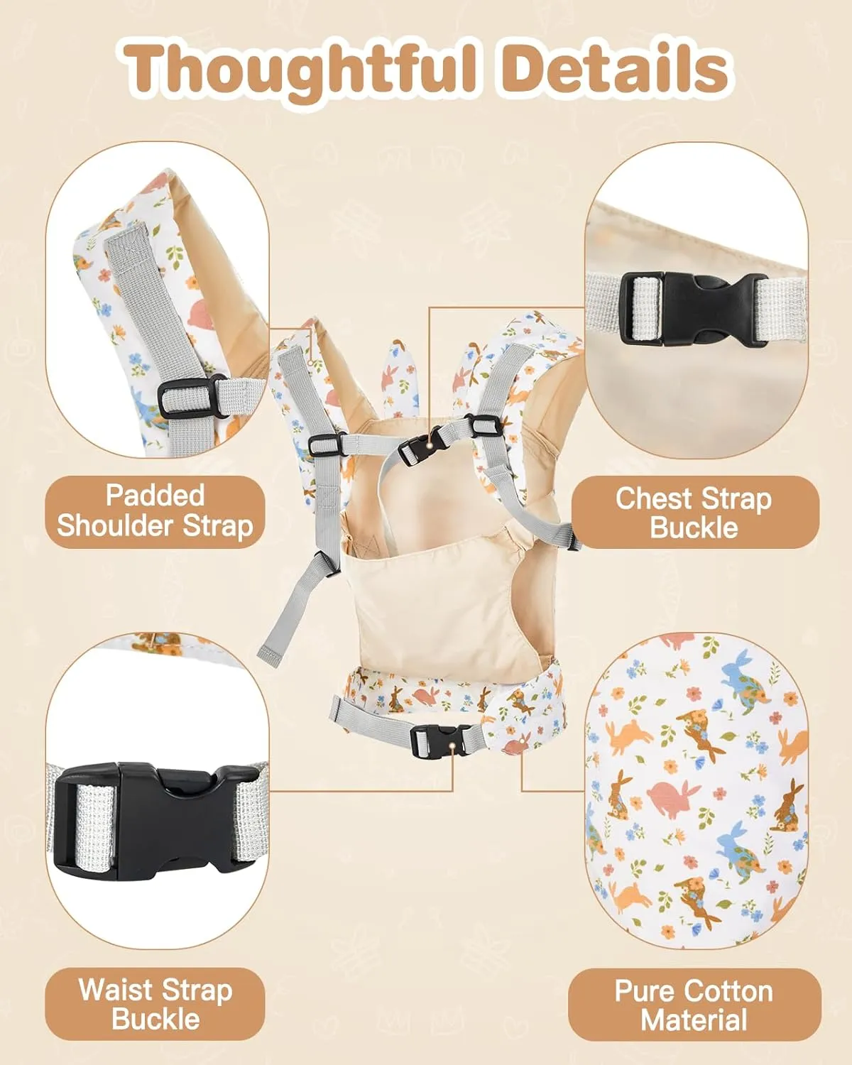 Lictin Baby Doll Carrier, Front and Back Doll Accessories Carrier for Little Girls, with Adjustable Straps for Stuffed Animal Reborn Baby Doll