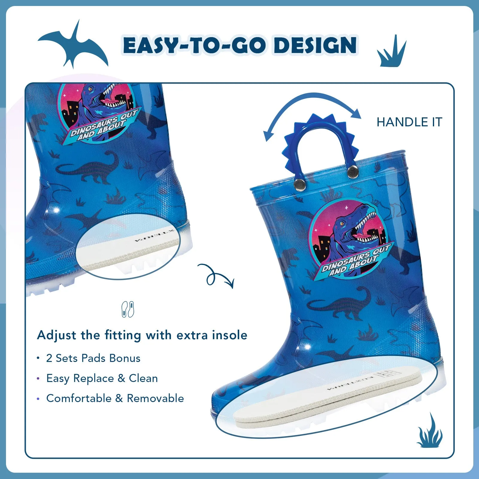Light Up Kids Rain Boots with Handles