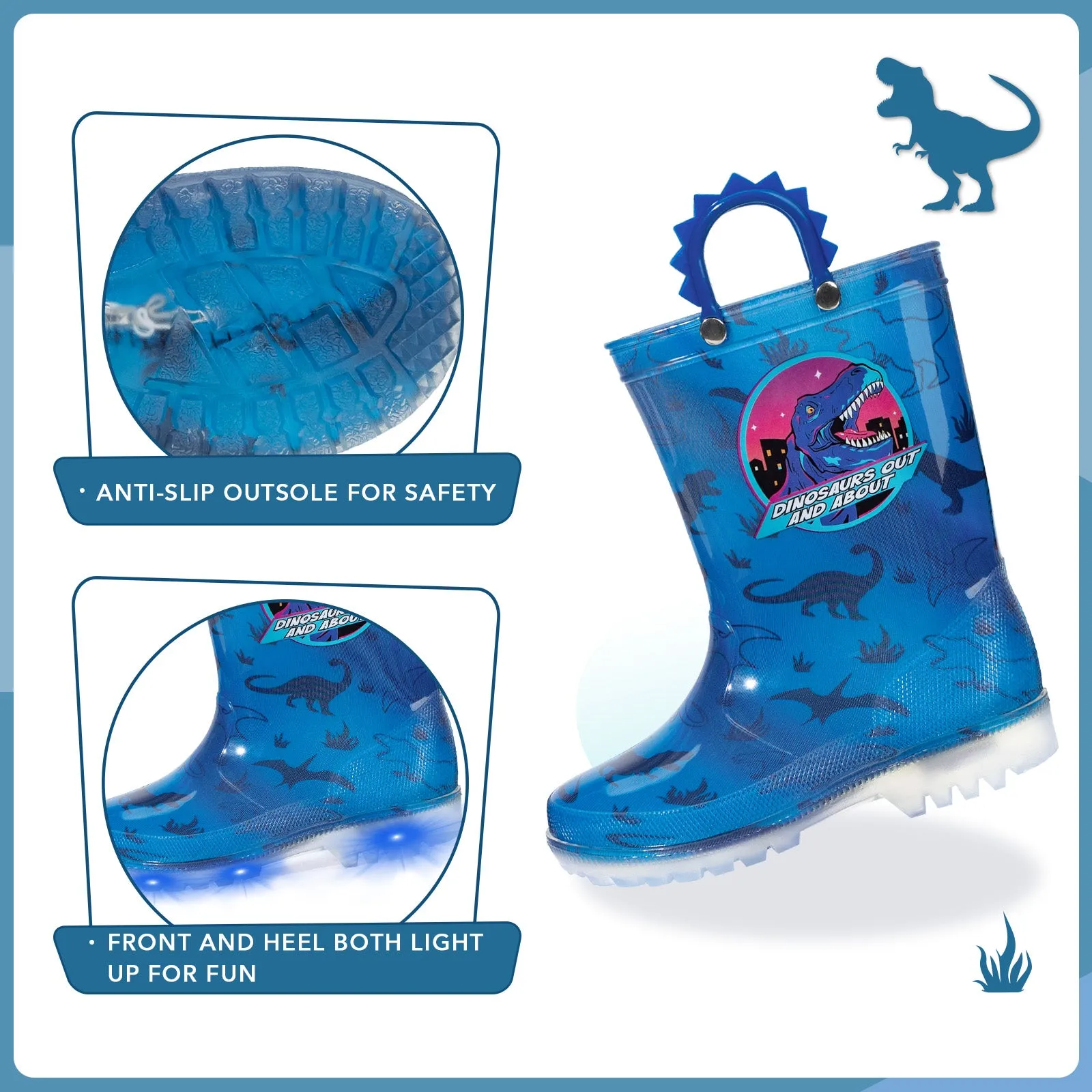 Light Up Kids Rain Boots with Handles
