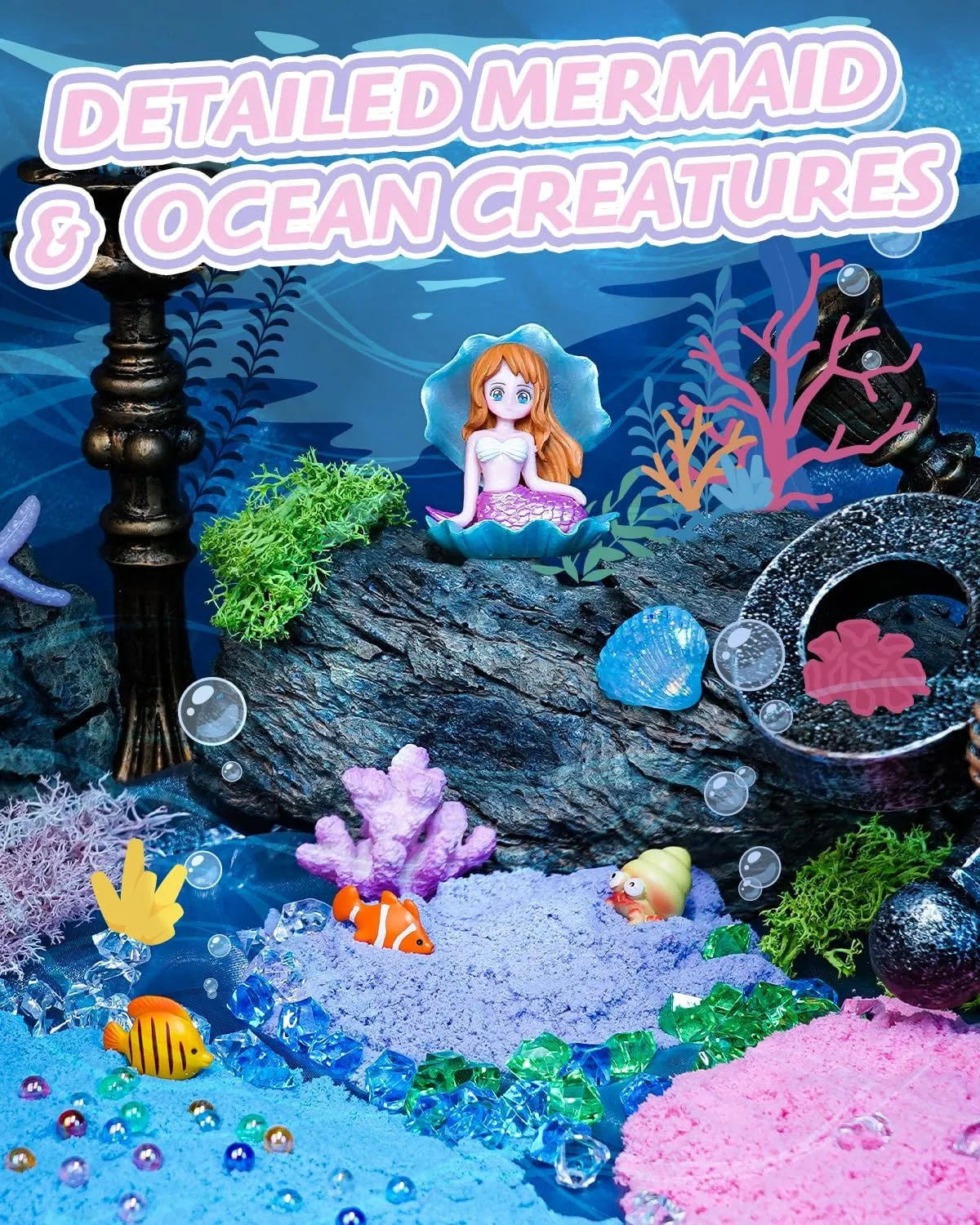 Light-Up Mermaid Terrarium Kit for Girls, DIY Arts & Crafts Gift for Girls Ages 4-6 7 8-12 Year Old, LED Night Light with Remote, Best Mermaid Birthday Decoration Toys Gifts for Kid