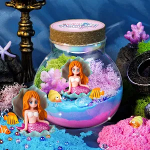 Light-Up Mermaid Terrarium Kit for Girls, DIY Arts & Crafts Gift for Girls Ages 4-6 7 8-12 Year Old, LED Night Light with Remote, Best Mermaid Birthday Decoration Toys Gifts for Kid