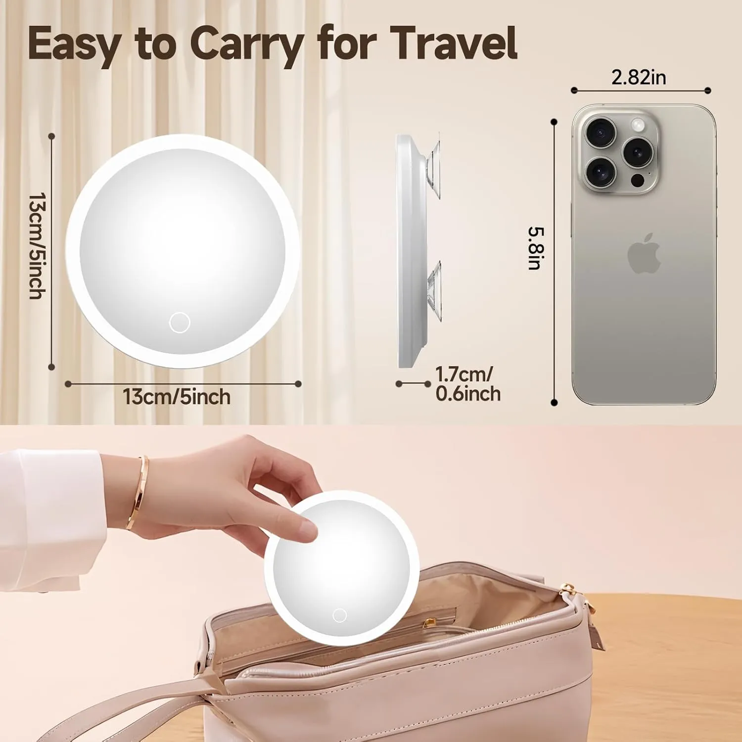 Lighted Magnifying Mirror, 30X Makeup Magnifying Mirror with Suction Cups, Ring Handheld 30X Magnification with 3 Color Lights Dimmable 5inch Travel Magnification