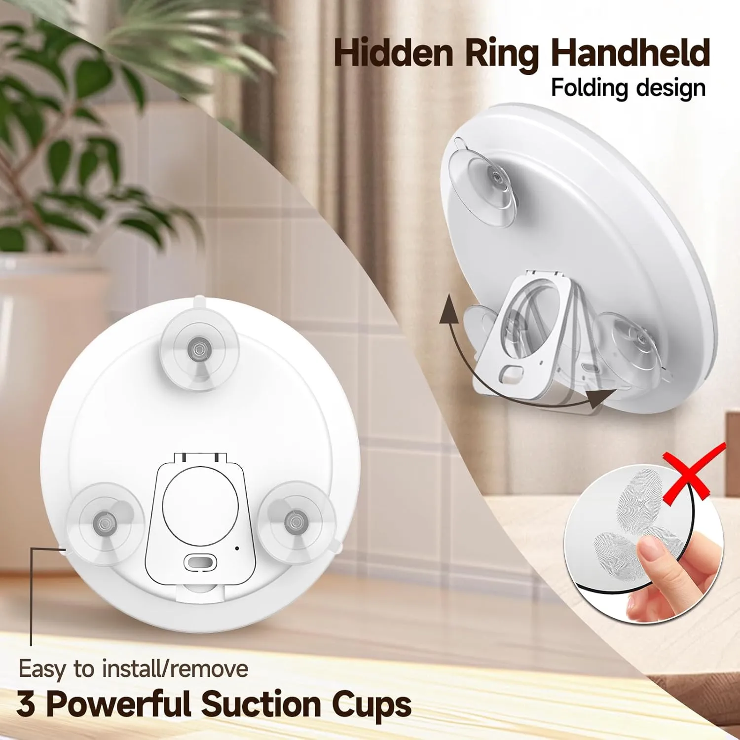 Lighted Magnifying Mirror, 30X Makeup Magnifying Mirror with Suction Cups, Ring Handheld 30X Magnification with 3 Color Lights Dimmable 5inch Travel Magnification
