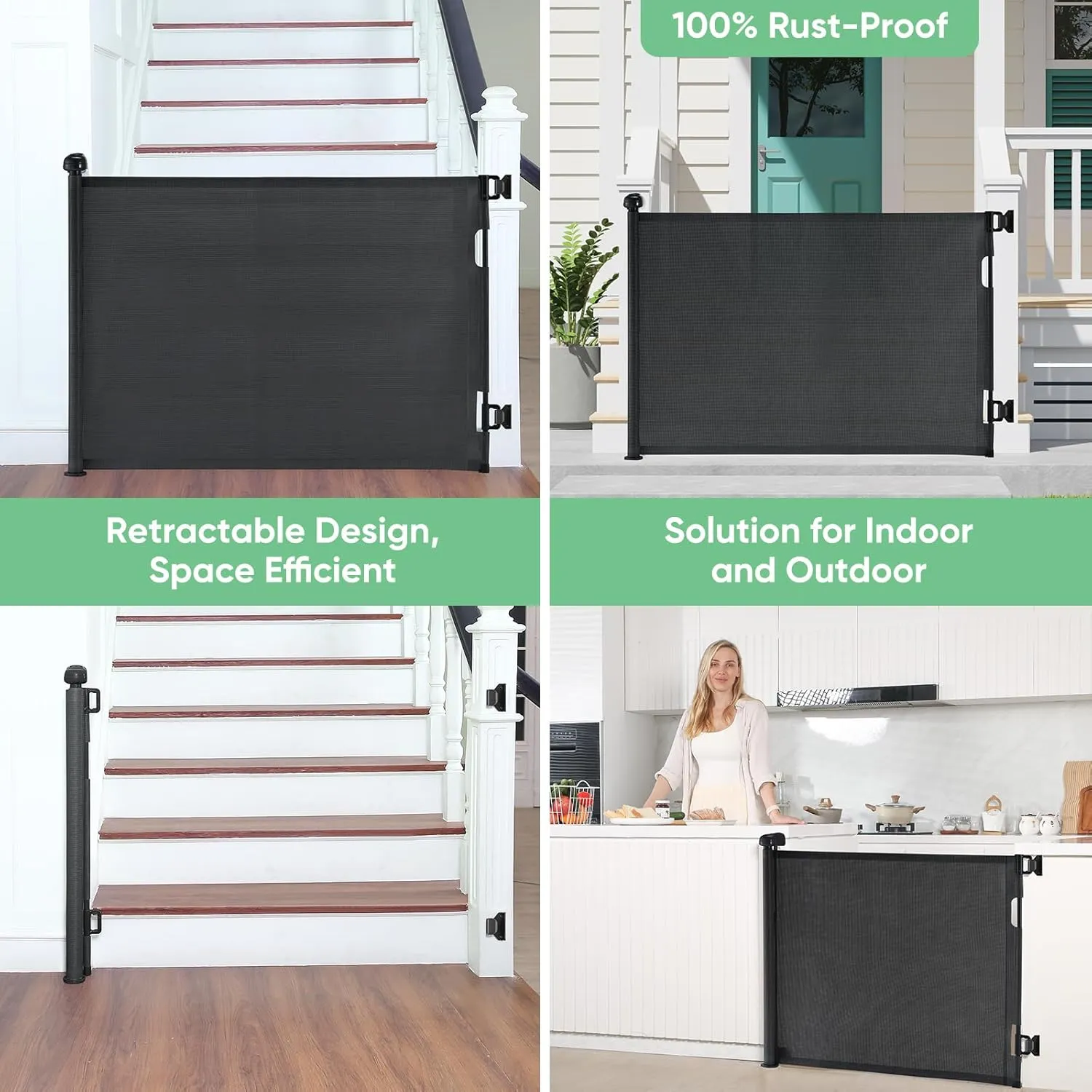 Likzest Retractable Mesh Gate, 33" Tall, Extends up to 55" Wide, Child & Pet Safety Gate for Stairs, Doorways & Hallways, Ideal for Dogs & Cats Indoors & Outdoors (Black)