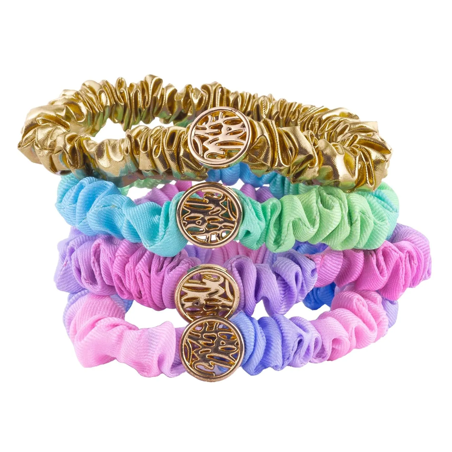 Lilly Pulitzer Mini Scrunchies, 4 Piece Scrunchie Set for Women and Girls, Cute Mini Hair Ties, Hair Bands for Women's Hair (Gold Lamé/Ombre)