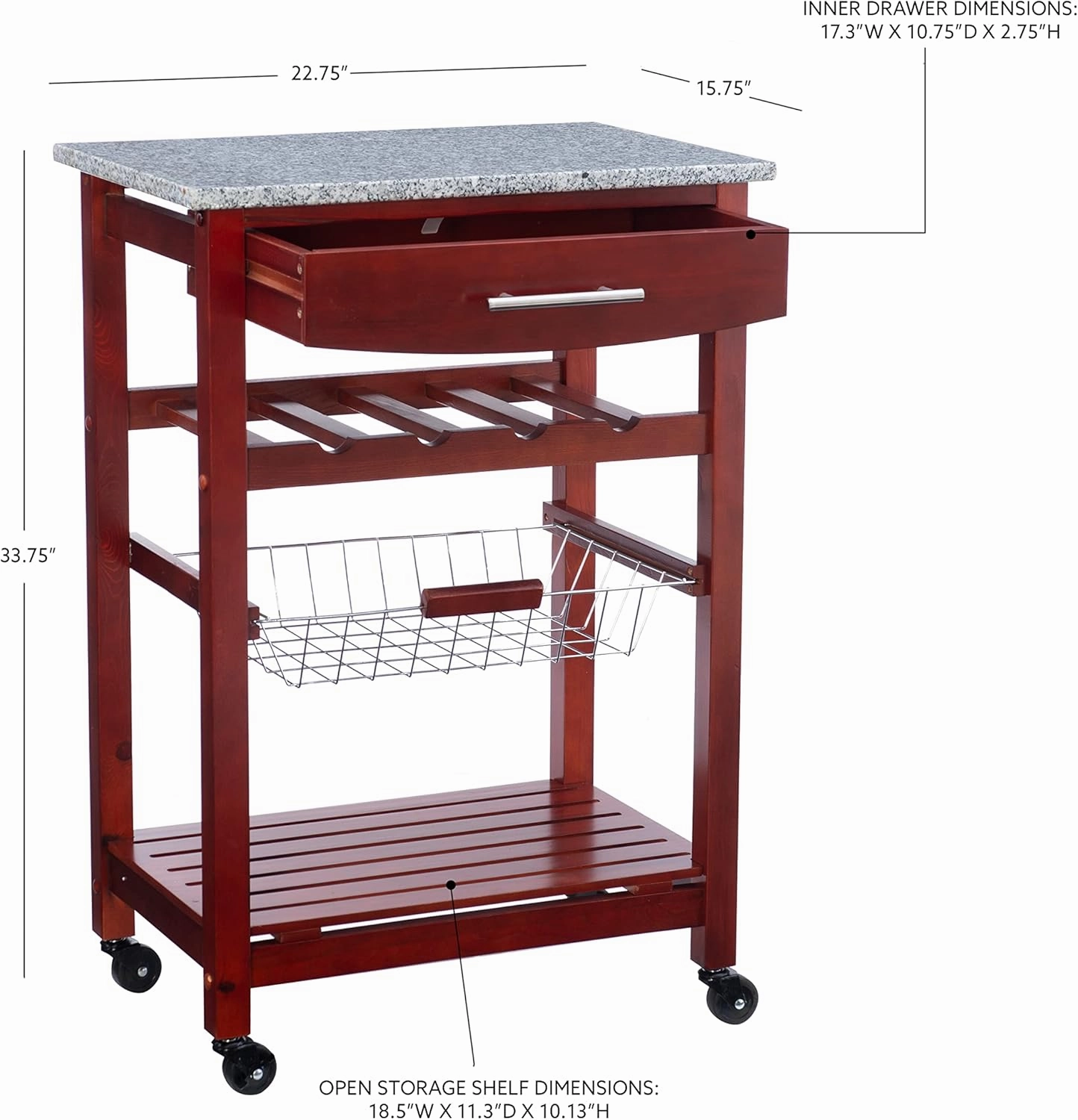 Linon Kitchen Island Granite Top, 33.88" x 22.8" x 15.63", Wenge