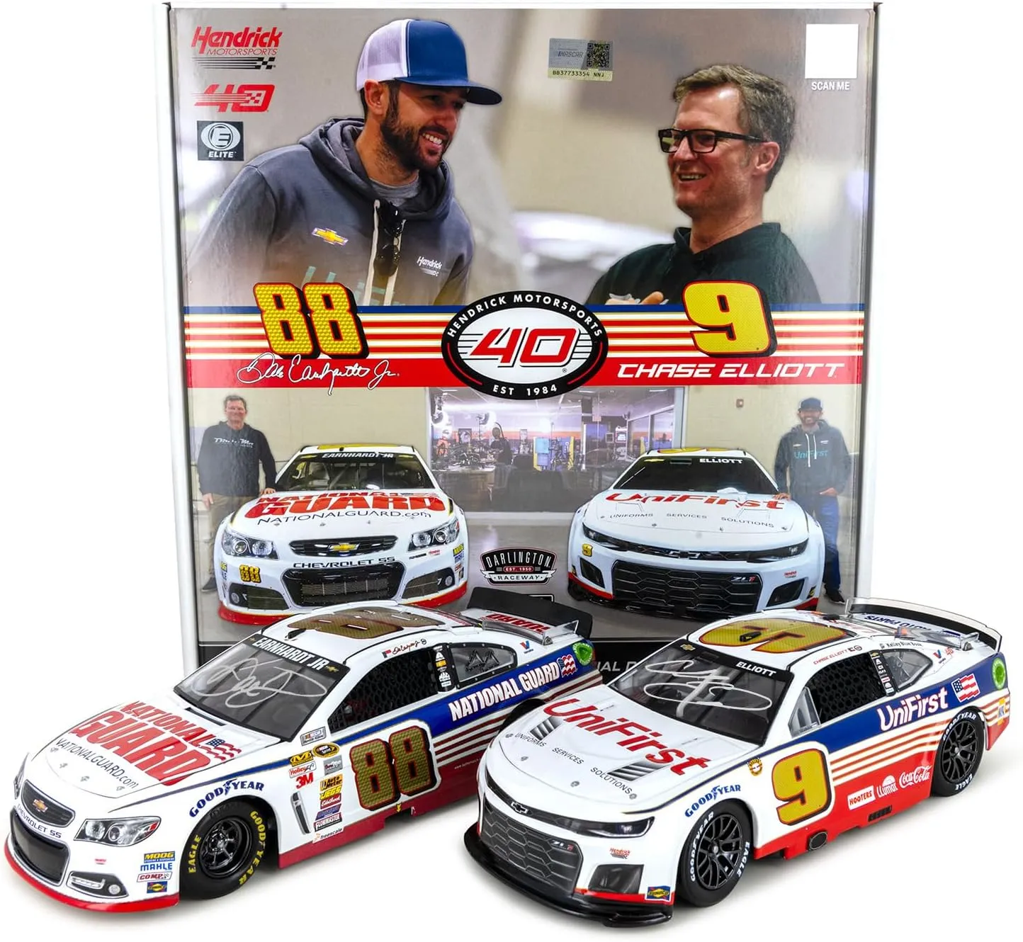 Lionel Racing Chase Elliott/Dale Earnhardt Jr Dual Autographed 2024 Elite Darlington Throwback 2-Car Set Diecast Car 1:24 Scale