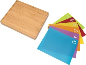 Lipper International 8889 Bamboo Wood Cutting Board with 6 Removable Color-Coded Cutting Mats, 16" x 13" x 1"