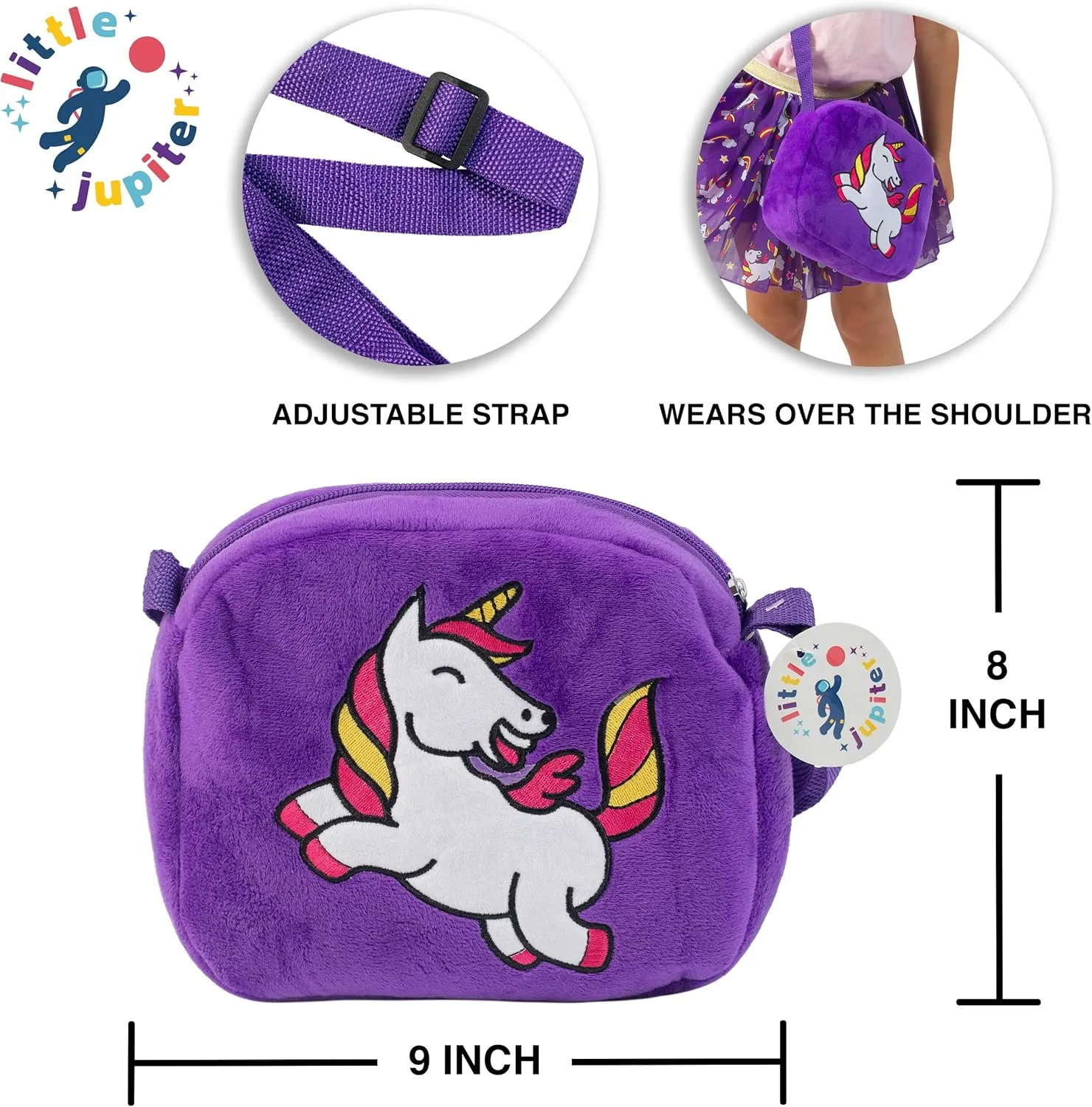 Little Jupiter Unicorn Over the Shoulder Bag - Purse for 4-5 - 6-7 - Purple