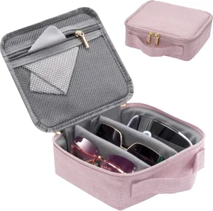 Lolalet Travel Sunglasses Organizer Storage Case, Adjustable Slots Multiple Eyeglasses Storage Bag, Portable Glasses Eye Wear Holder for Men Women Traveling -4 Slots, Pink