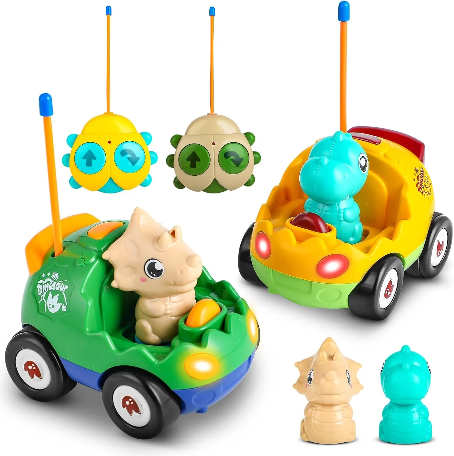 Love&Mini Toddler Remote Control Car - 2 Pack Dinosaur Car for 18M  Toddlers, Baby Toy with LED Lights and Music, Kids Toys for 2 3 4 5 Years Old Boys Girls Birthday Gifts