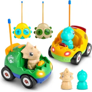Love&Mini Toddler Remote Control Car - 2 Pack Dinosaur Car for 18M  Toddlers, Baby Toy with LED Lights and Music, Kids Toys for 2 3 4 5 Years Old Boys Girls Birthday Gifts