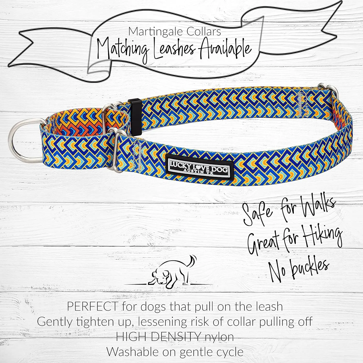 Lucky Love Dog Martingale Dog Collar - Adjustable, No-Slip, Durable, & Soft Webbing Collar for Male and Female Dogs Ideal for Training & Walking - Murphy, Large