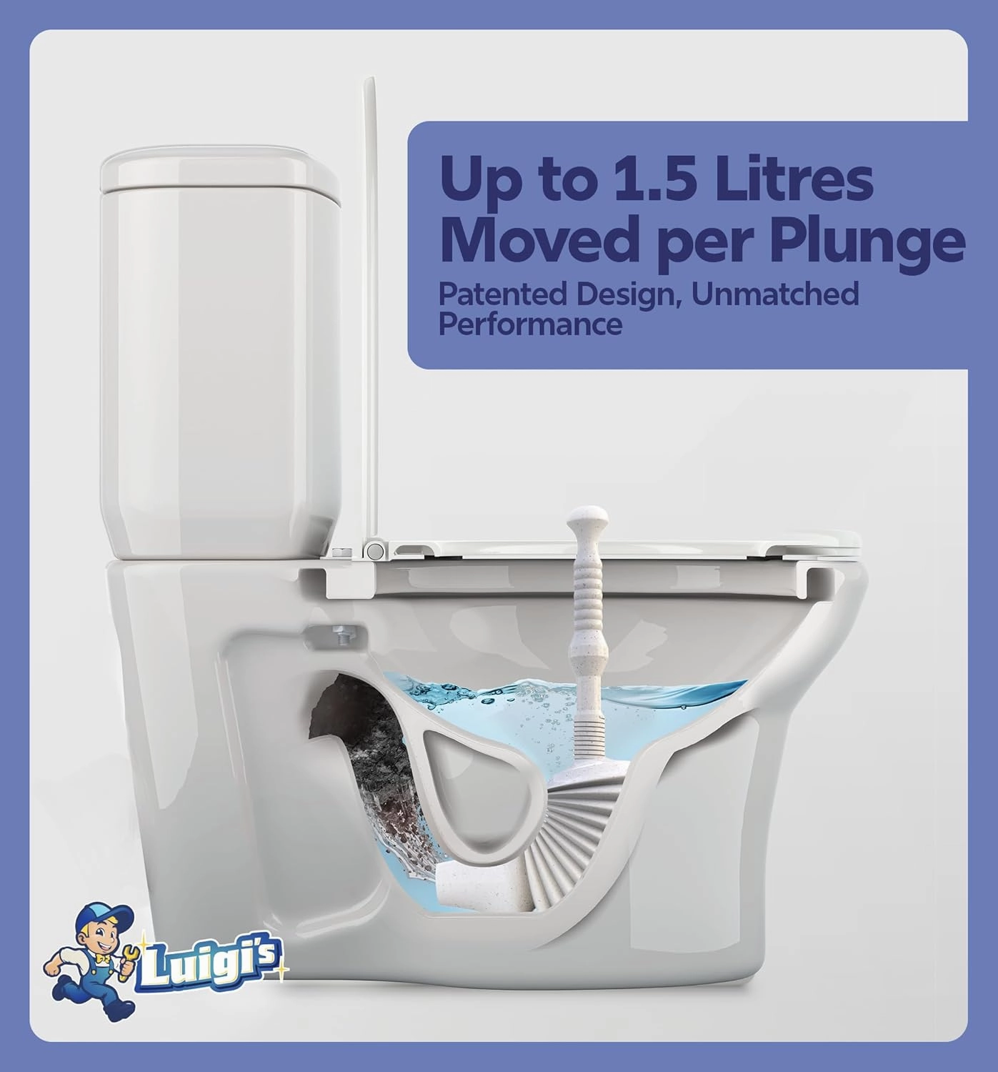 Luigi's World's Best Plunger - Unclogger Tools for Unblocking Toilet - Heavy Duty Plungers with Effective Unblocker Bellows Design - Remover Tool to Unblock Toilet Blockage - Grey