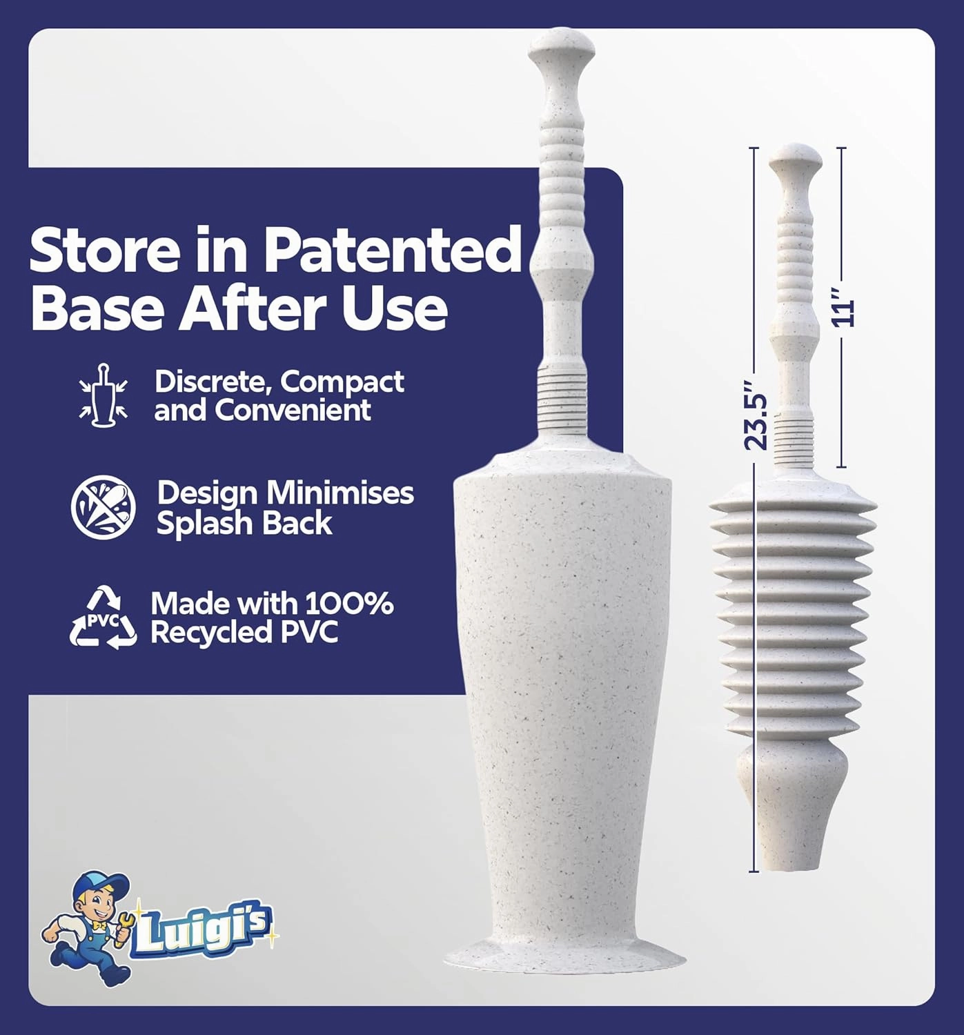 Luigi's World's Best Plunger - Unclogger Tools for Unblocking Toilet - Heavy Duty Plungers with Effective Unblocker Bellows Design - Remover Tool to Unblock Toilet Blockage - Grey