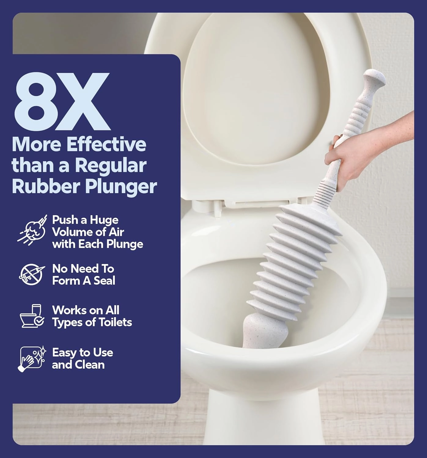 Luigi's World's Best Plunger - Unclogger Tools for Unblocking Toilet - Heavy Duty Plungers with Effective Unblocker Bellows Design - Remover Tool to Unblock Toilet Blockage - Grey