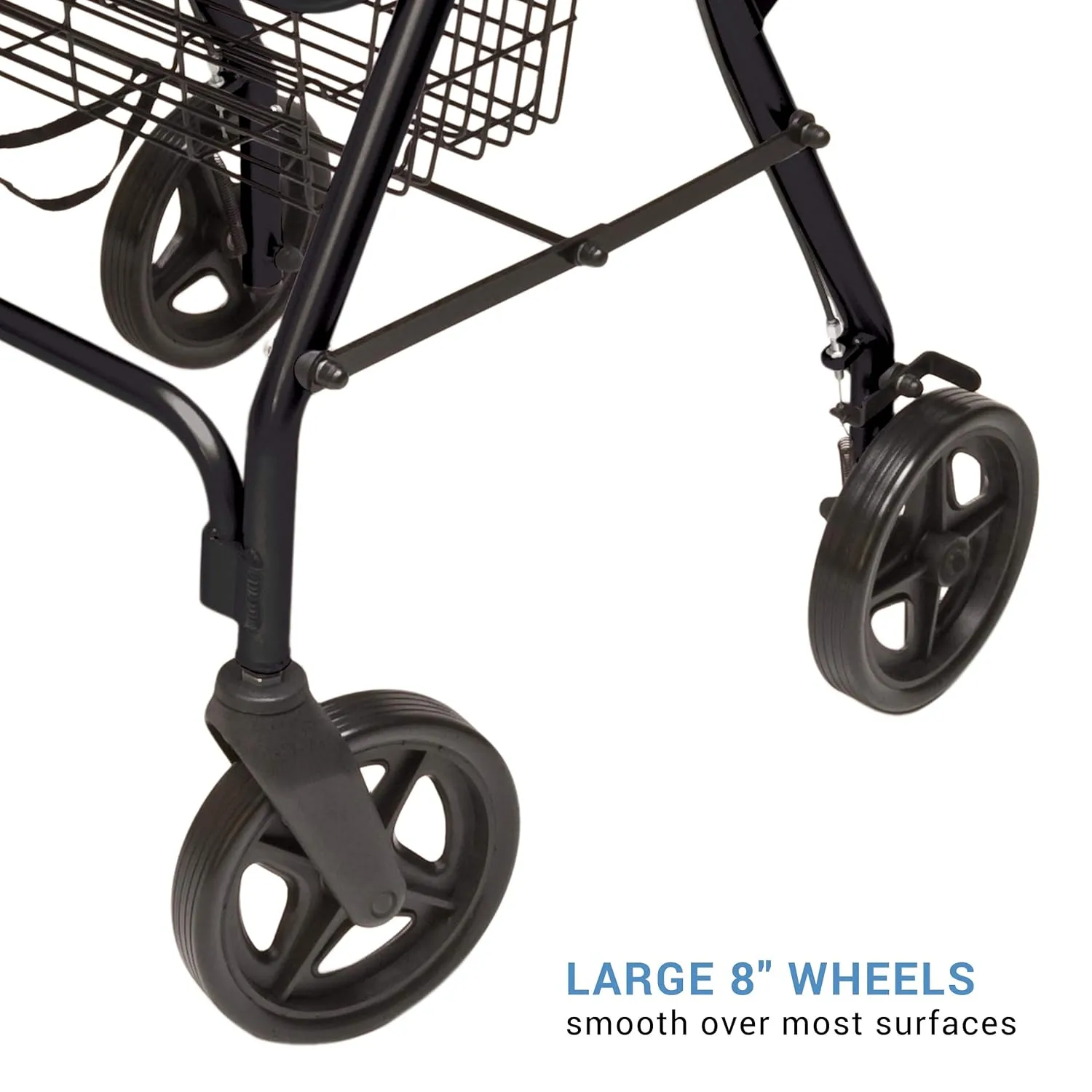 Lumex Walkabout Contour Deluxe Rollator with Seat - Larger 8" Wheels & Padded Backrest for Upgraded Comfort - Black, RJ4805K