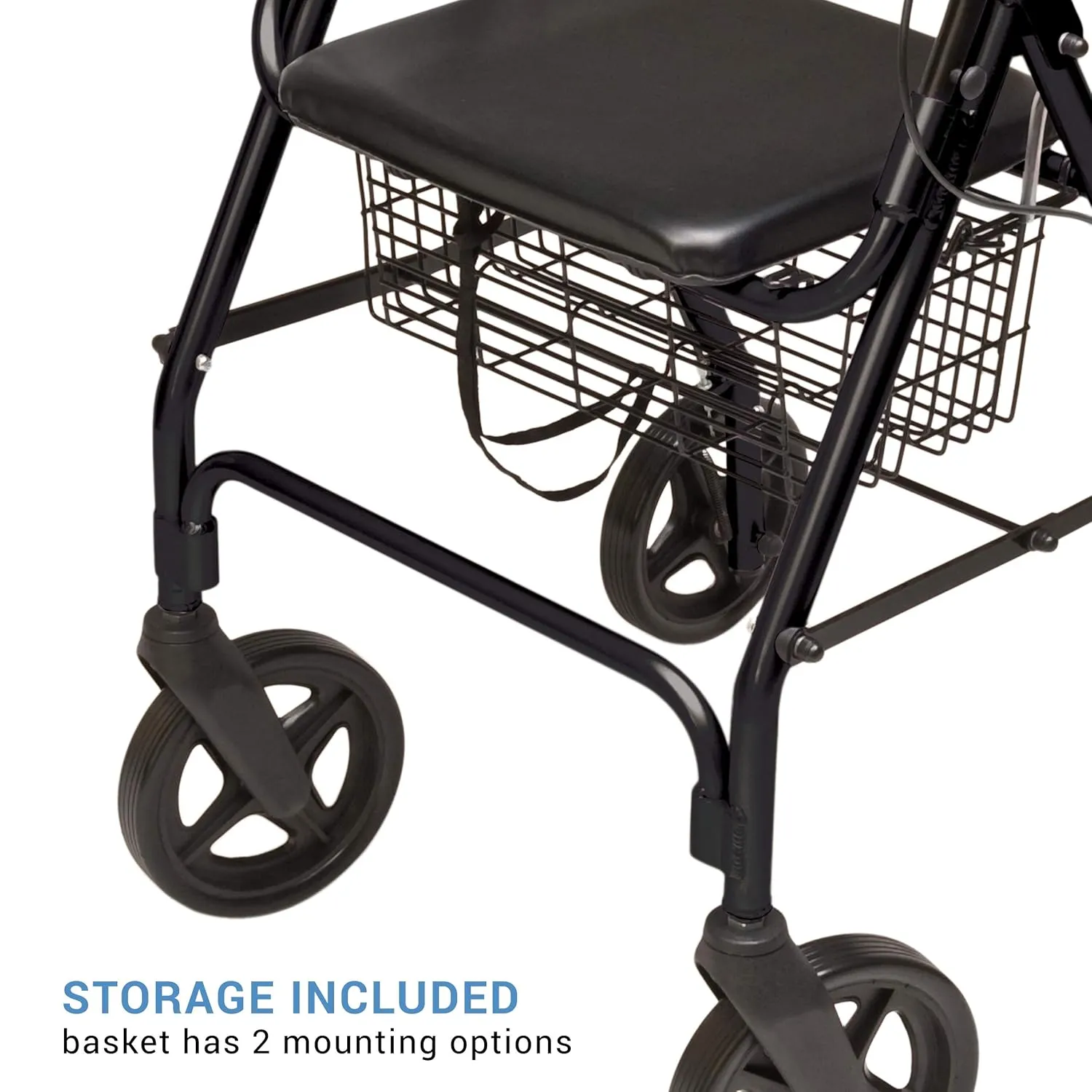 Lumex Walkabout Contour Deluxe Rollator with Seat - Larger 8" Wheels & Padded Backrest for Upgraded Comfort - Black, RJ4805K