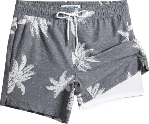 maamgic Mens Swim Trunks with Compression Liner 5" Stretch Beach Shorts Quick Dry with Zipper Pockets No-Chafing Board Shorts