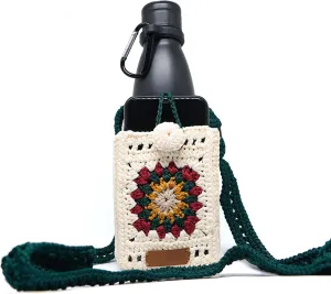 Macrame Crossbody Carrier, Adjustable Long Strap - Hands-free Bag for Walking, Cycling, Camping, Hiking